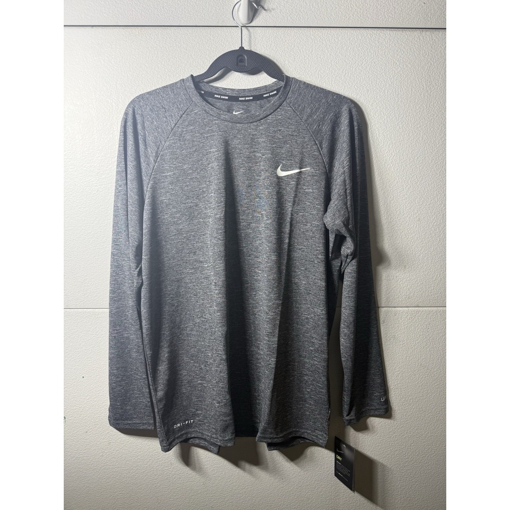 NWT‎ Nike Men's Medium Hydroguard Swim Shirt Long Sleeve UPF 40+ Heather Gray